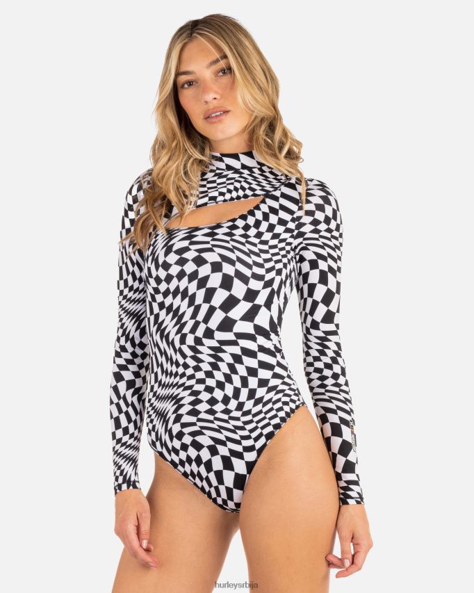 одећу ср Hurley Жене насцар умерено одело за сурфовање црно бели 46R660501