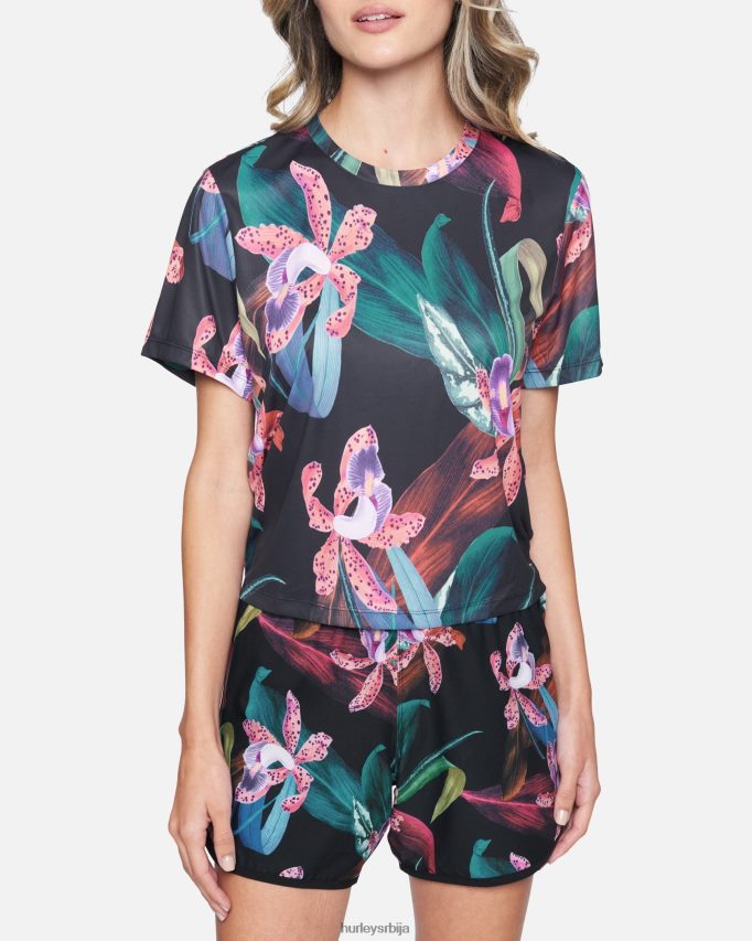 одећу ср Hurley Жене Женска мајица за сурфовање са хибридним чворовима црна/орхидеја 46R660548