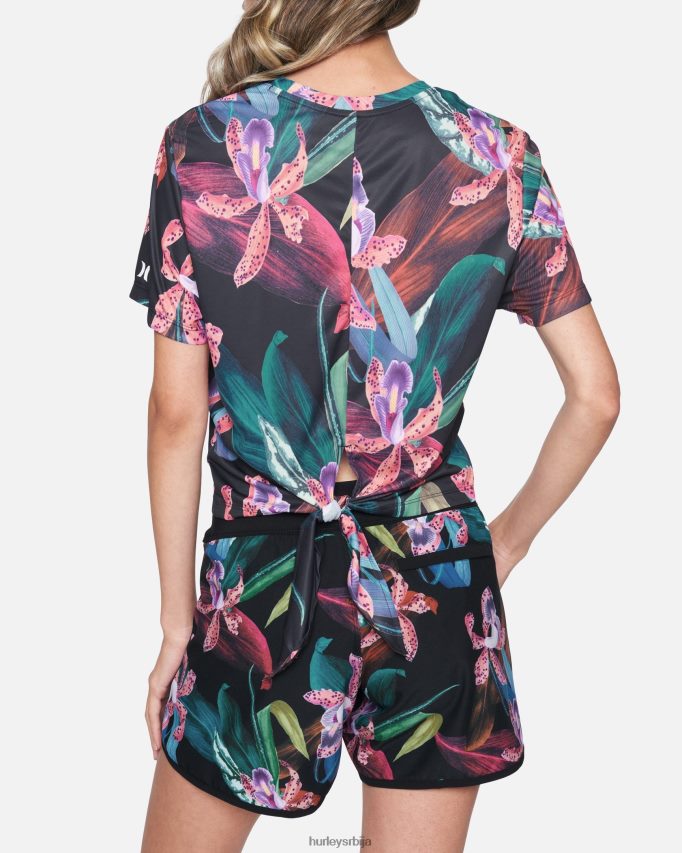 одећу ср Hurley Жене Женска мајица за сурфовање са хибридним чворовима црна/орхидеја 46R660548
