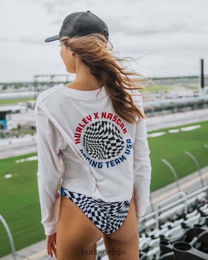 одећу ср Hurley Жене насцар теам уса цроп мајица дугих рукава винтаге вхите 46R660570