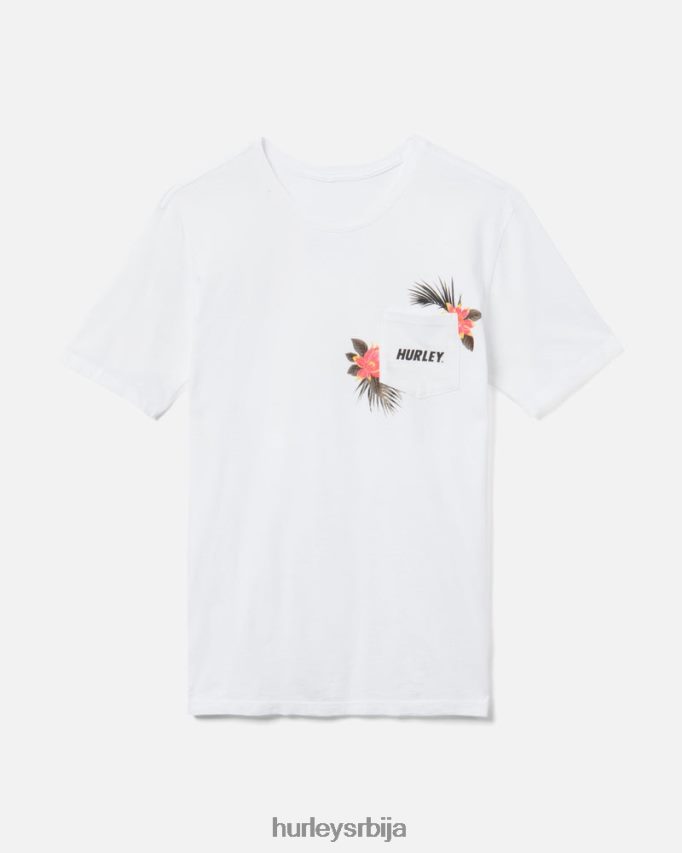 одећу ср Hurley мушкарци свакодневна опрана мајица кратких рукава са џепом ала моана фастлане бео 46R660405